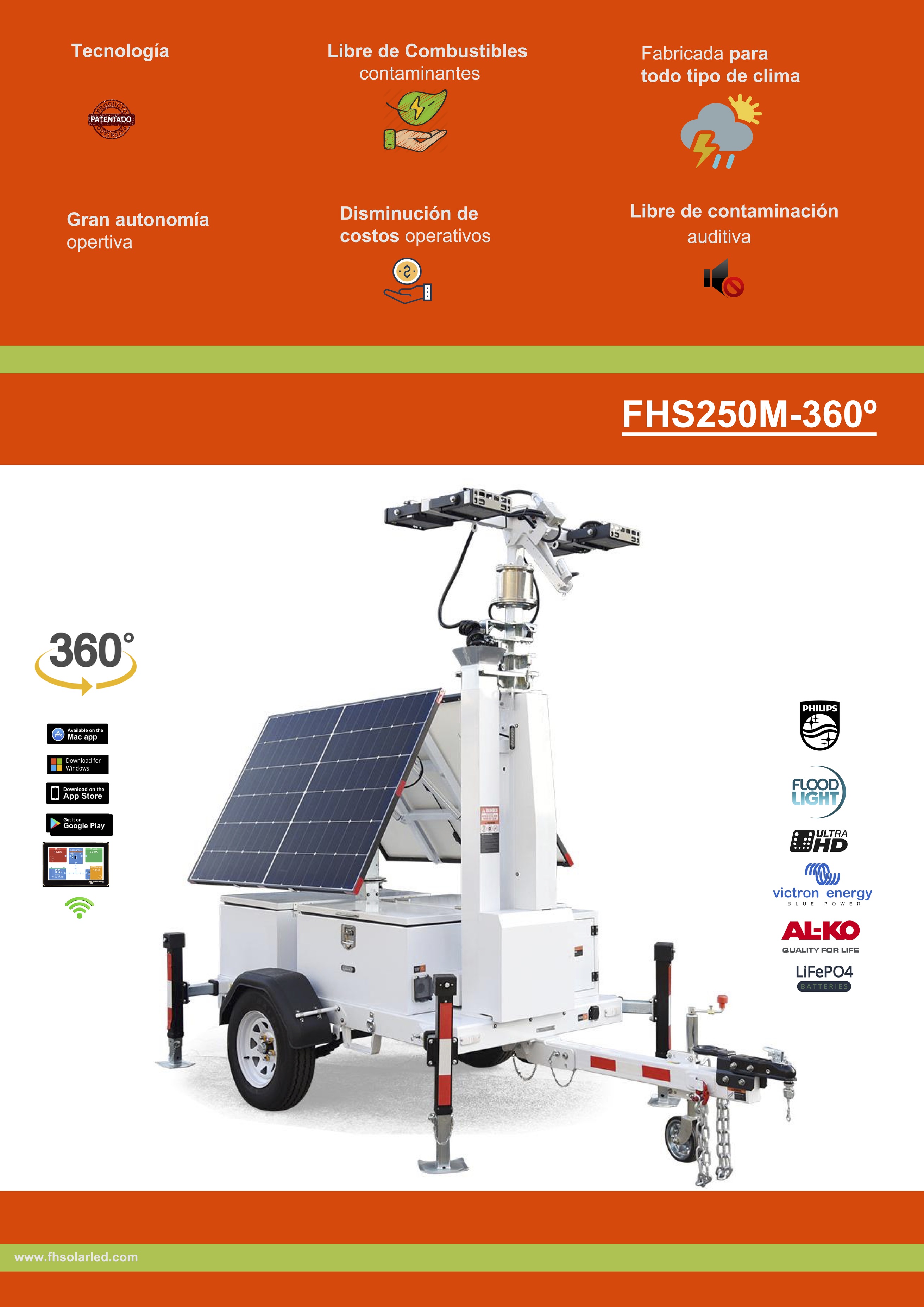 SUPER TORRE SOLAR DE ILUMINACIÓN MÓVIL 360º , GREENPOWER  2