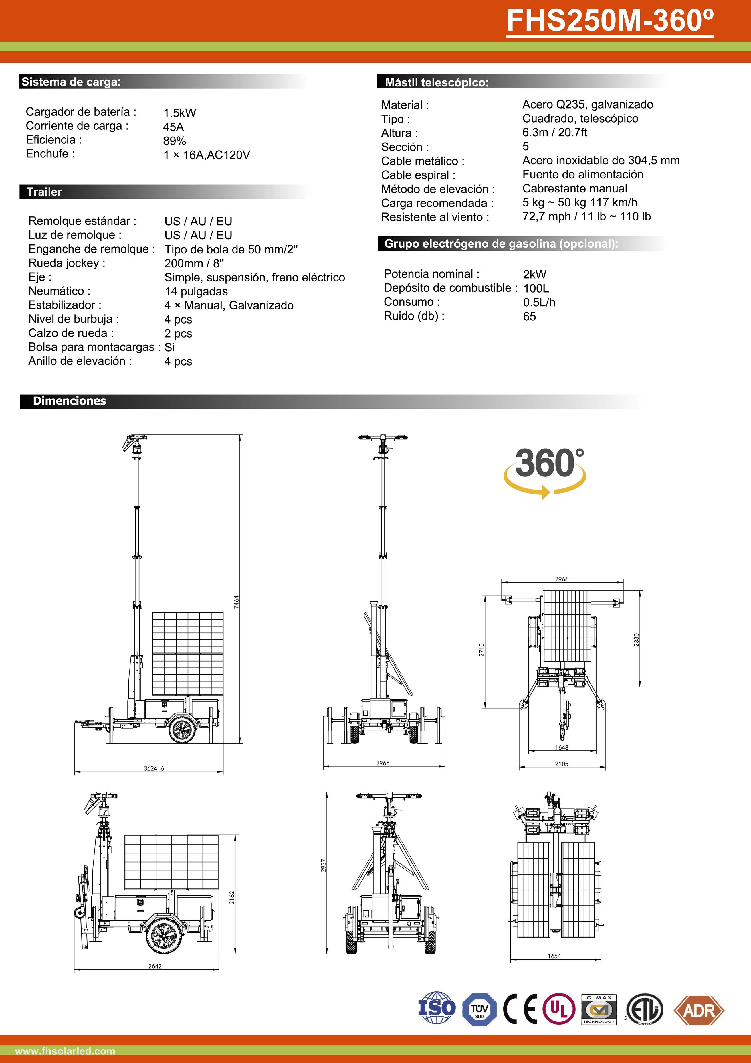 SUPER TORRE SOLAR DE ILUMINACIÓN MÓVIL 360º , GREENPOWER  4