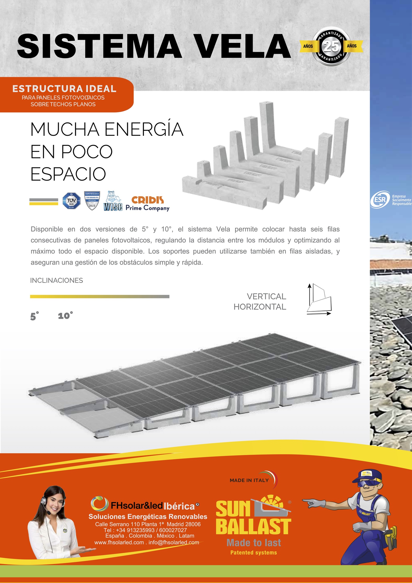 SOPORTE PARA MÓDULOS O PANELES SOLARES , INSTALACIONES EN TECHOS PLANOS , SIN PERFORACIONES  5