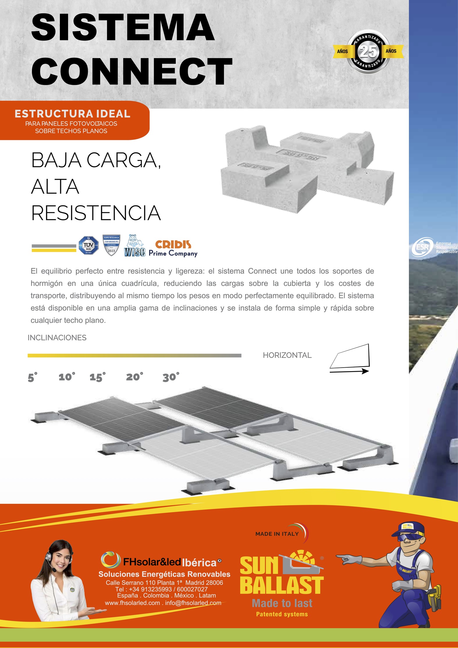 SOPORTE PARA MÓDULOS O PANELES SOLARES , INSTALACIONES EN TECHOS PLANOS , SIN PERFORACIONES 