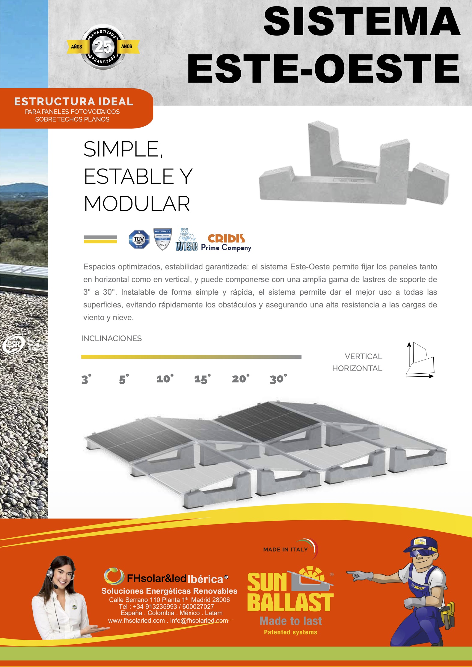 SOPORTE PARA MÓDULOS O PANELES SOLARES , INSTALACIONES EN TECHOS PLANOS , SIN PERFORACIONES  3