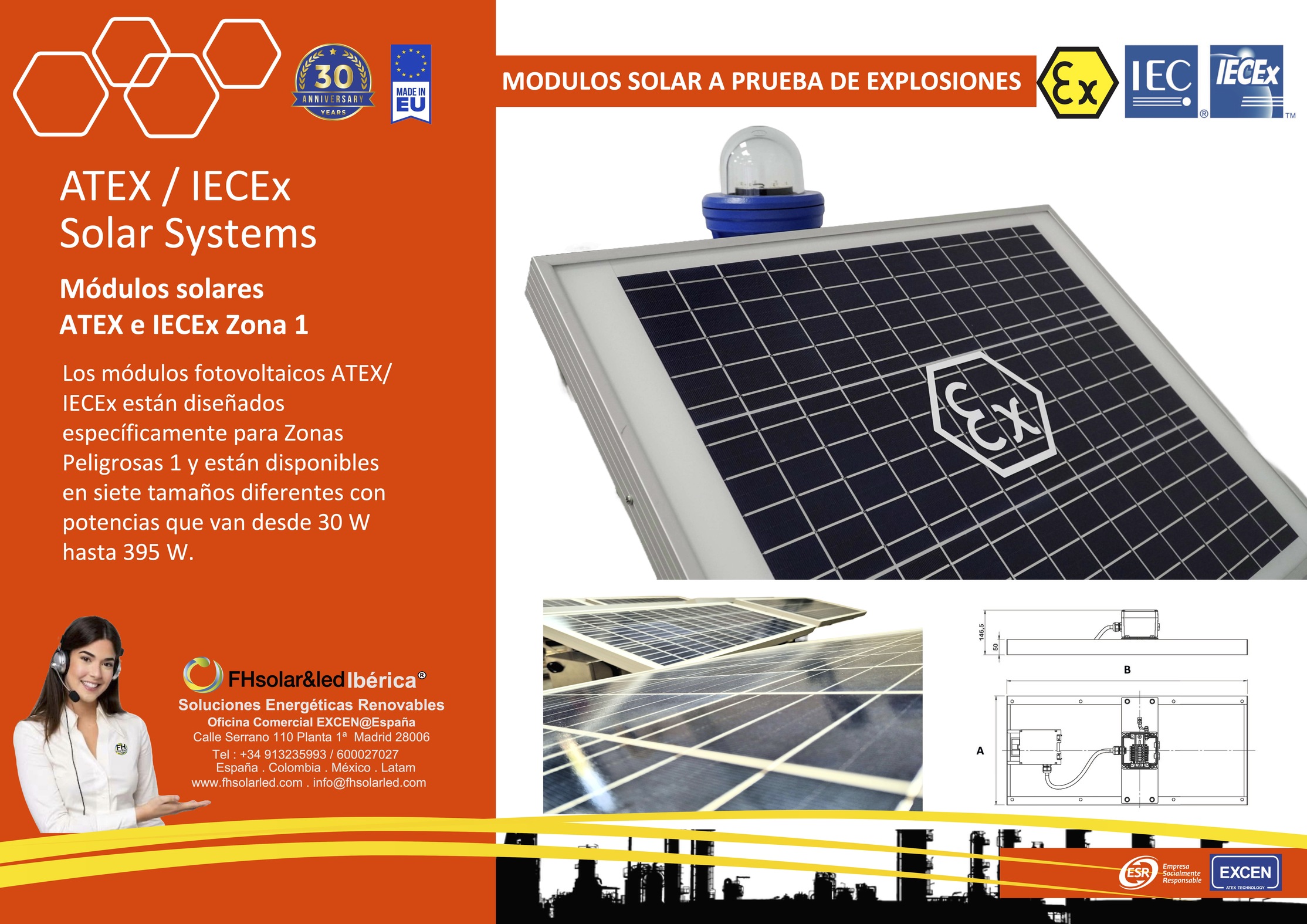 MÓDULOS SOLARES O PANEL SOLAR A PRUEBA DE EXPLOSIONES ,PARA ÁREAS CLASIFICADAS , ATEX e IECEx Zona 1